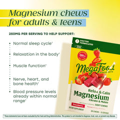 MegaFood Relax + Calm label shows magnesium citrate and malate.