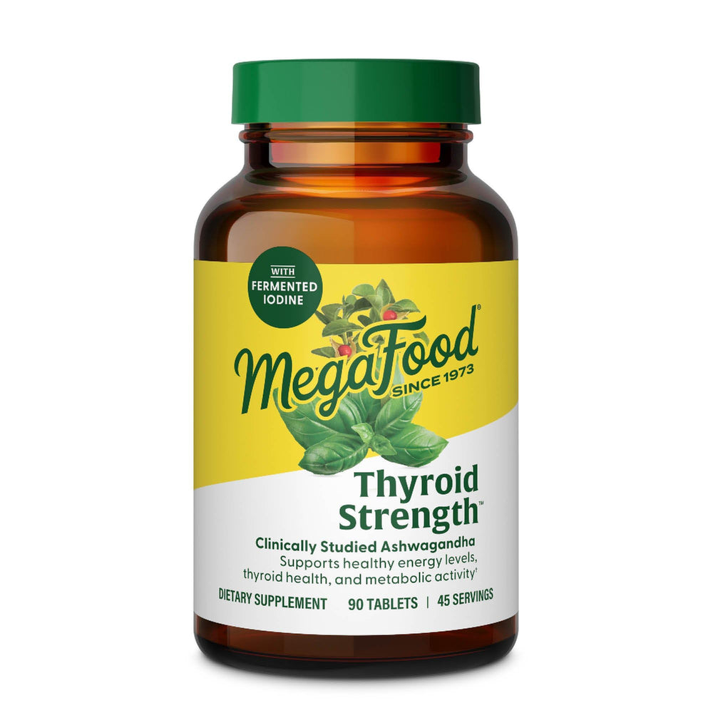 MegaFood Thyroid Strength bottle-front, ready for daily thyroid support.