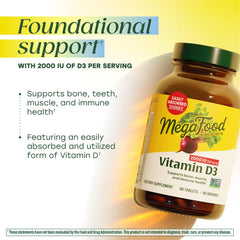 MegaFood Vitamin D3 capsules ready for daily use with meals.