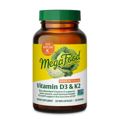 MegaFood Vitamin D3 5000 IU bottle front highlighting vegetarian bone support