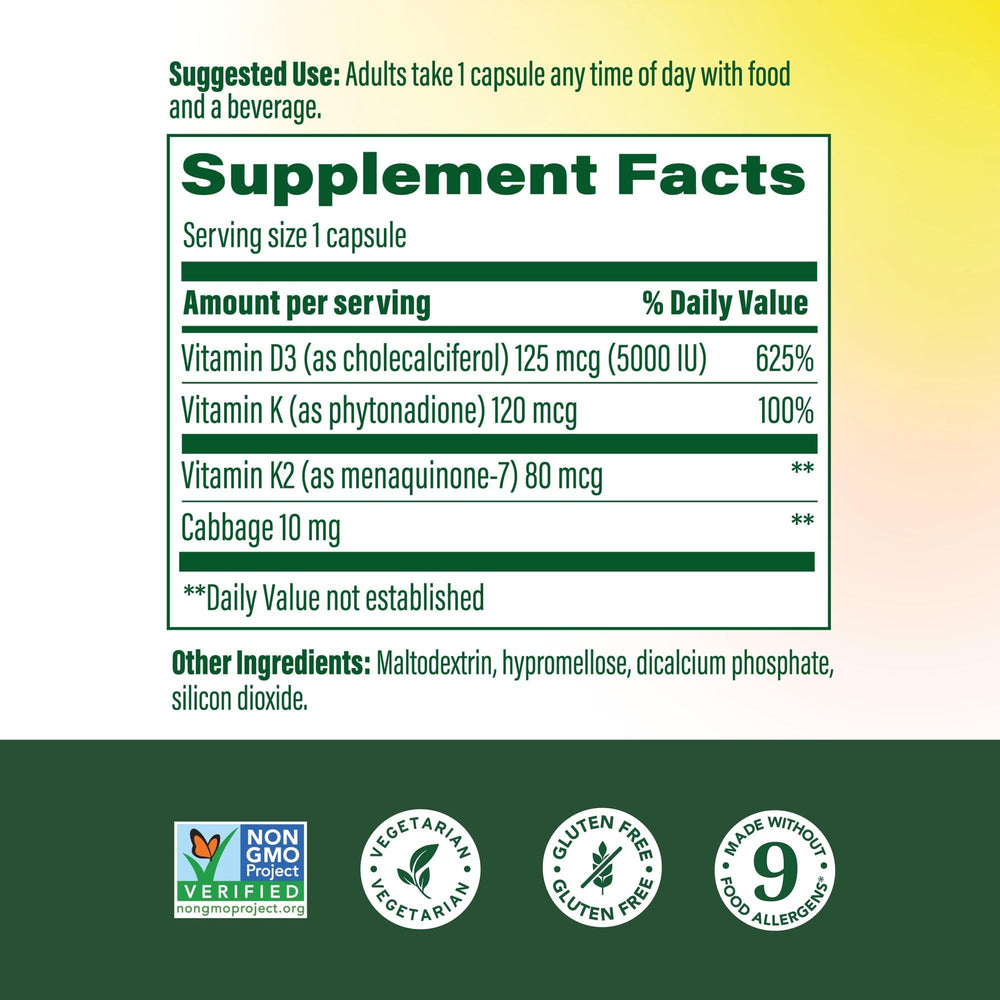 Close-up of MegaFood D3 5000 IU capsules for daily use