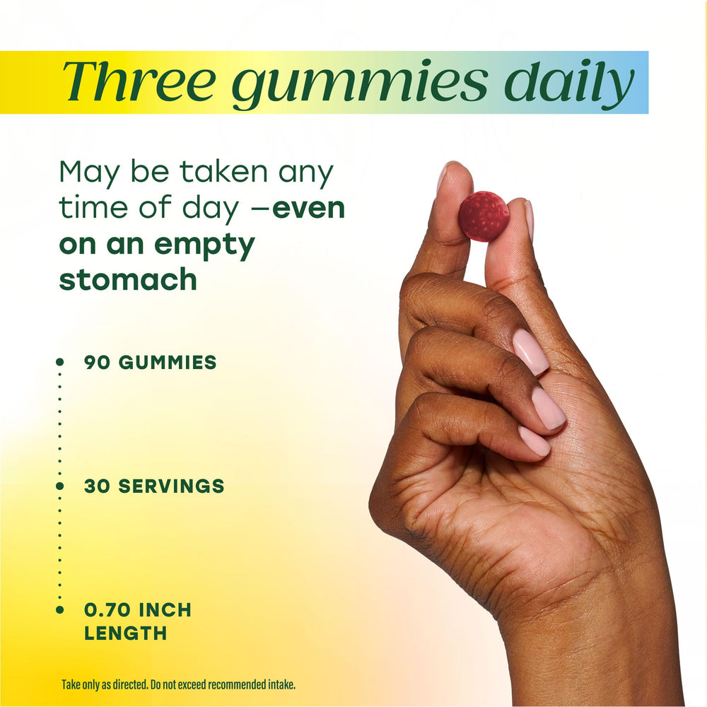 MegaFood daily serving image demonstrating 3 gummies for convenient dosing