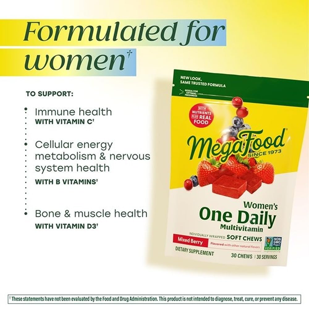 MegaFood mixed berry flavor soft chews appealing daily vitamin option