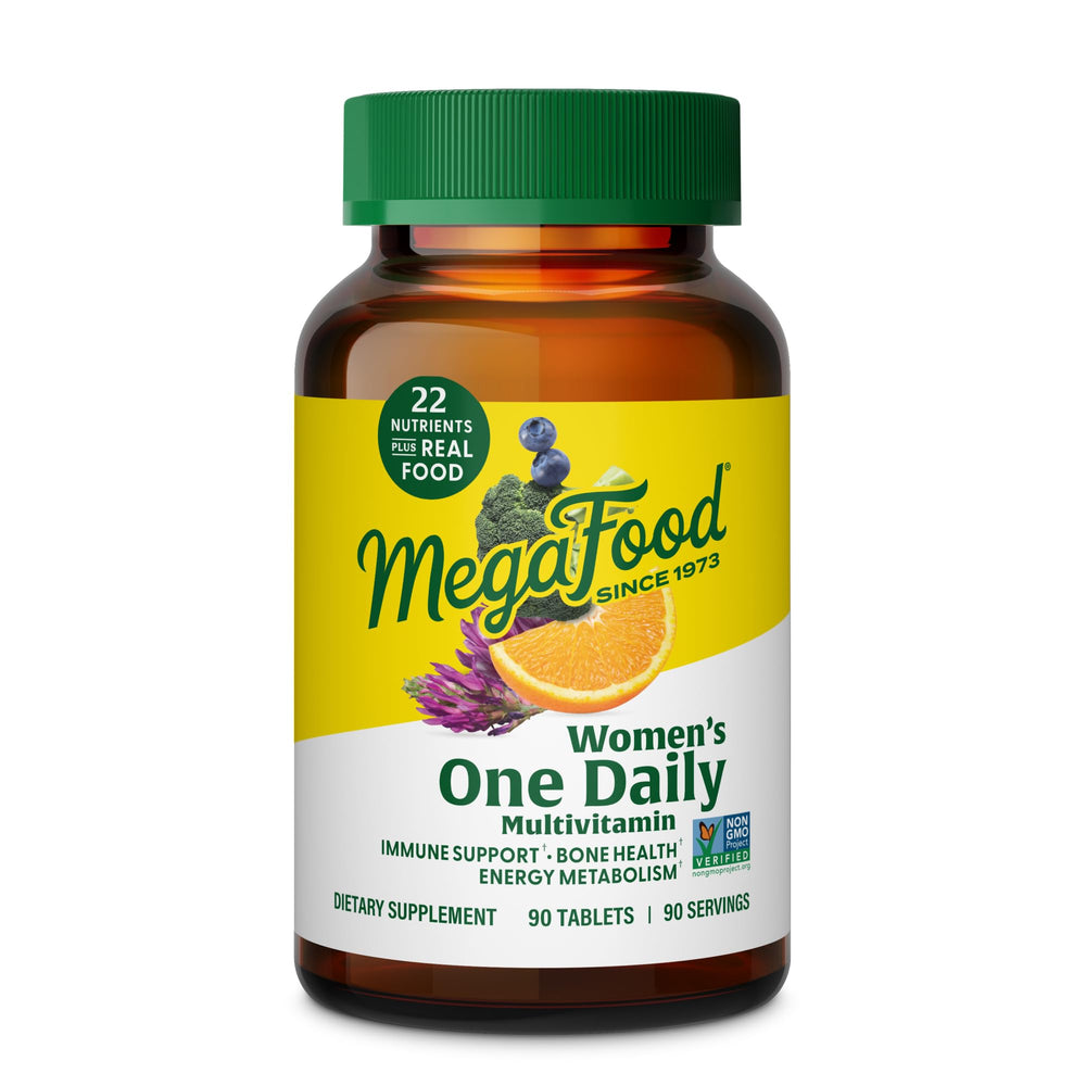 MegaFood Women’s Multivitamin One Daily bottle front showing daily wellness benefits