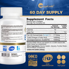 MegaGold burpless softgels intended for convenient omega-3 intake daily.
