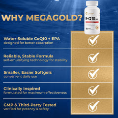 MegaGold E-Q10 Sol bottle front label with 60-count supply.