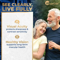 Megagold Macular ingredient panel featuring lutein and zeaxanthin for visual support.