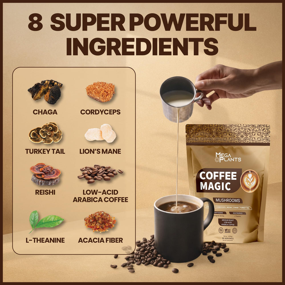 MEGAPLANTS Cordyceps and friends boost energy when added to coffee.