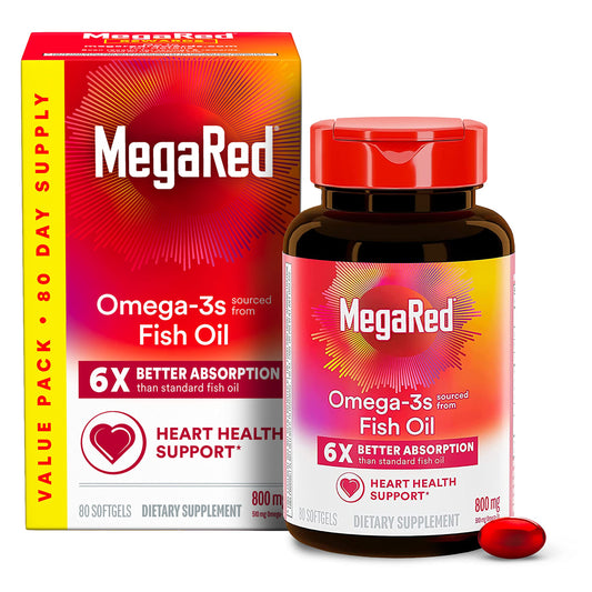 MegaRed Advanced 6X softgels bottle highlighting enhanced absorption