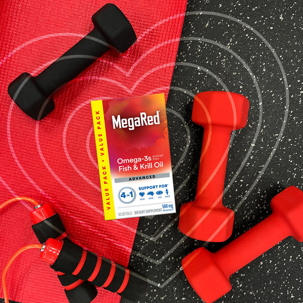 MegaRed advanced formula packaging showcases the 80-count bottle.
