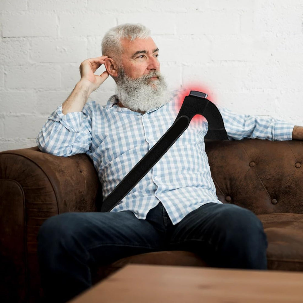 Megelin red light knee pad being used at home supports portable wellness routines.