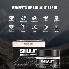 Meideal Shilajit resin jar packaging highlights authenticity and premium quality
