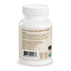 Close-up of Meintu Essiac capsules label on bottle