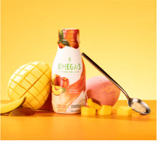 Melaleuca Omega 3 Creme Delight spoonful on yogurt, creamy taste and easy daily omega-3.
