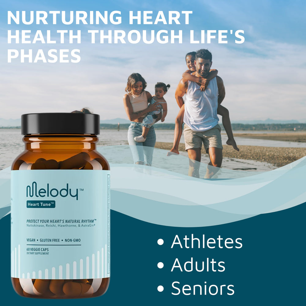 Melody Heart Tune daily-use-scene shows capsules with a glass of water for routine.