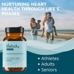 Melody Heart Tune daily-use-scene shows capsules with a glass of water for routine.
