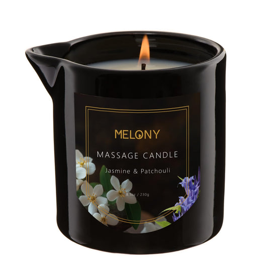 MELONY luxury massage candle ambiance with warm glow for a relaxing home spa