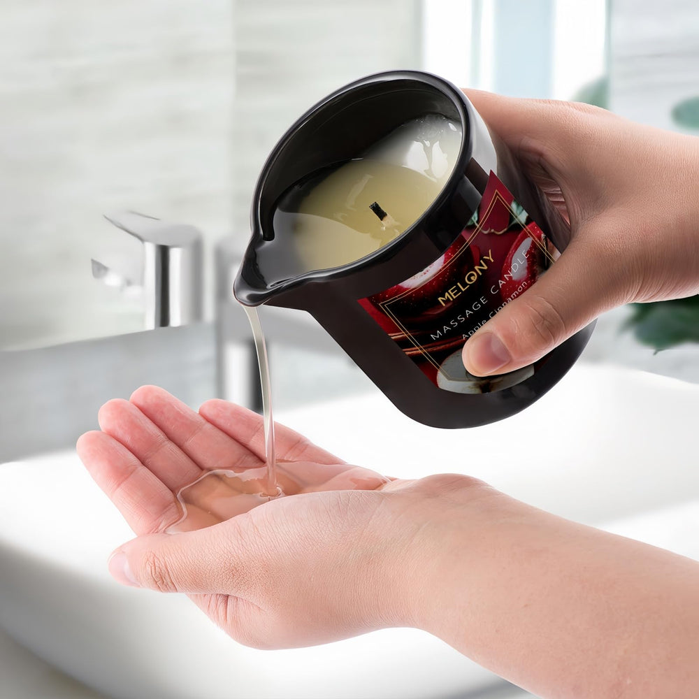 MELONY candle melts into massage oil for quick, non-greasy skin hydration.