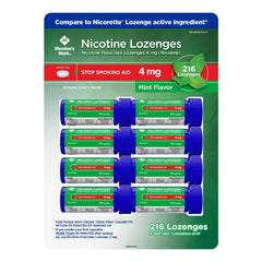 Members Mark mint lozenge packaging with 4 mg nicotine for quit support.