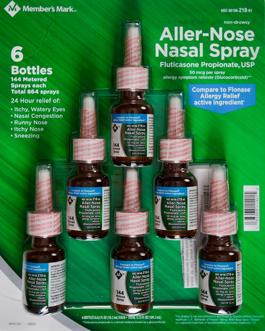 Members Mark Aller-Nose Fluticasone bottle ready for daily allergy relief.