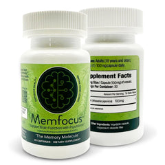 Memfocus bottle pours capsules, ready for daily focus and routine.