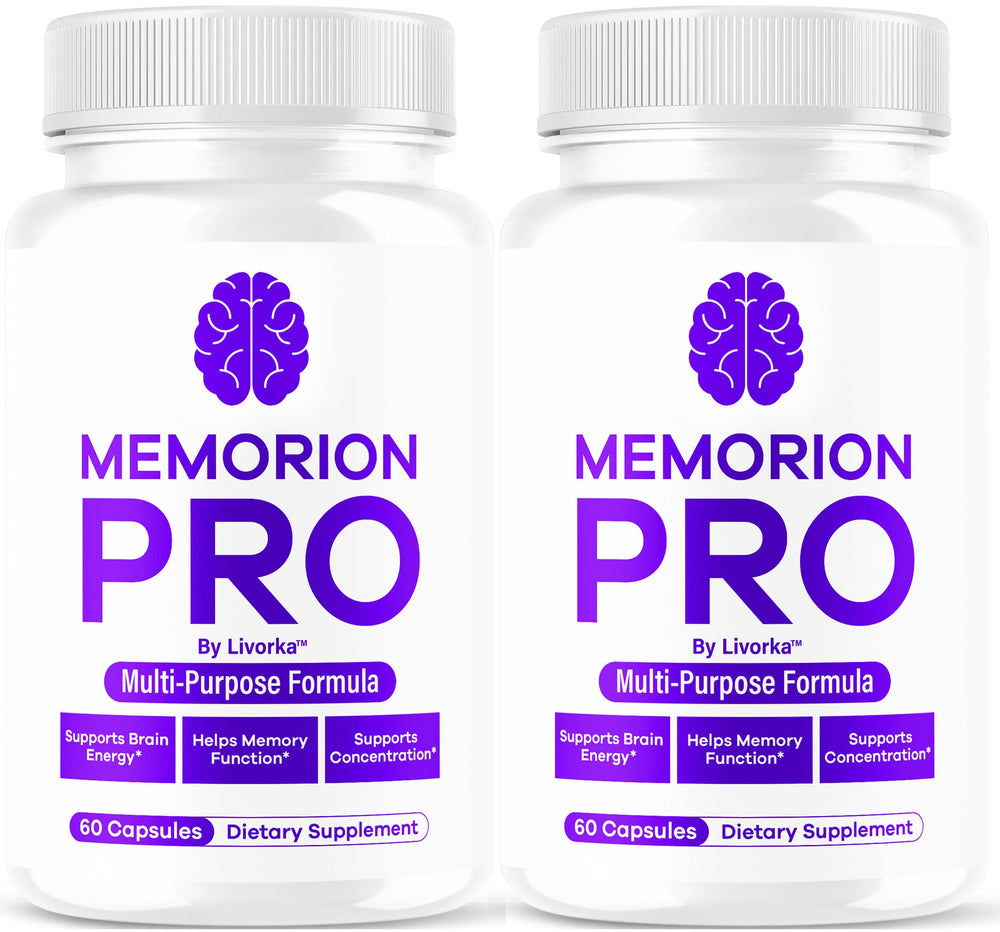 Memorion Pro bottle front showcases the two-pack packaging for daily brain health.