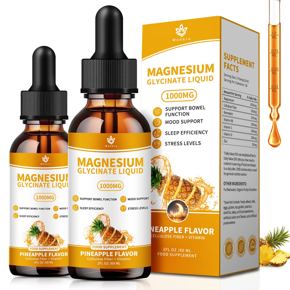 Menkru magnesium glycinate liquid drops bottle with pineapple flavor for easy daily use