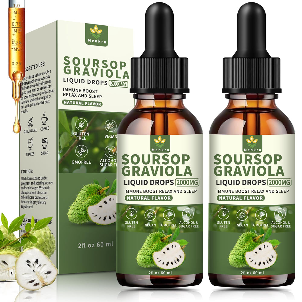 Menkru Soursop Liquid Drops bottle front for daily wellness support.