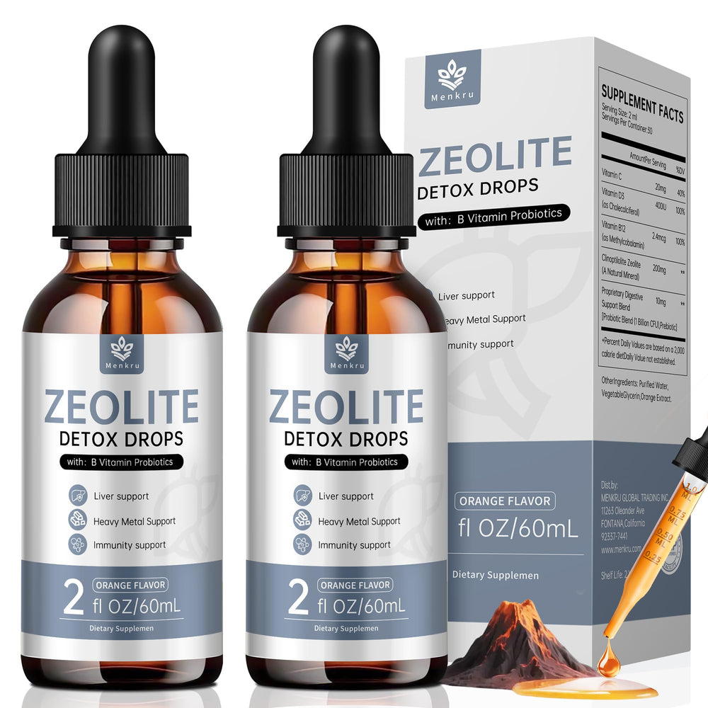 Menkru Zeolite Drops bottle pouring into glass for easy daily use