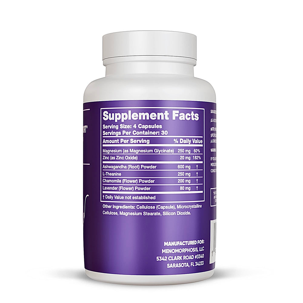 MenoSleep tablets close-up showing magnesium glycinate for sleep support.