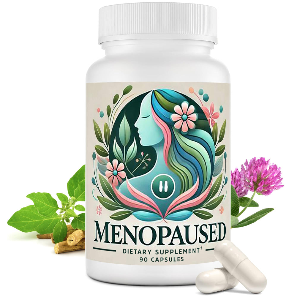 Menopaused balance bottle pour, demonstrating daily hormone-friendly support.