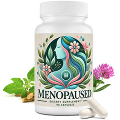 Menopaused balance bottle pour, demonstrating daily hormone-friendly support.
