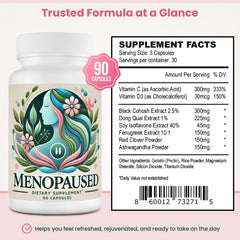 Menopaused hot flash relief capsules on display, hinting night cooling.