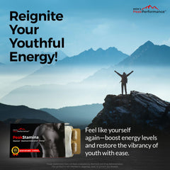 PeakStamina gym workout scene implies potential endurance support.