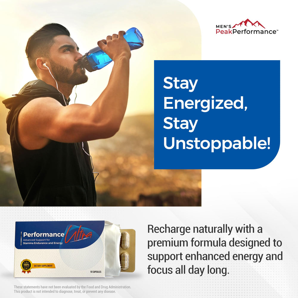 MEN'S PeakPerformance PerformanceUltra maca and herb blend closeup signals natural stamina support