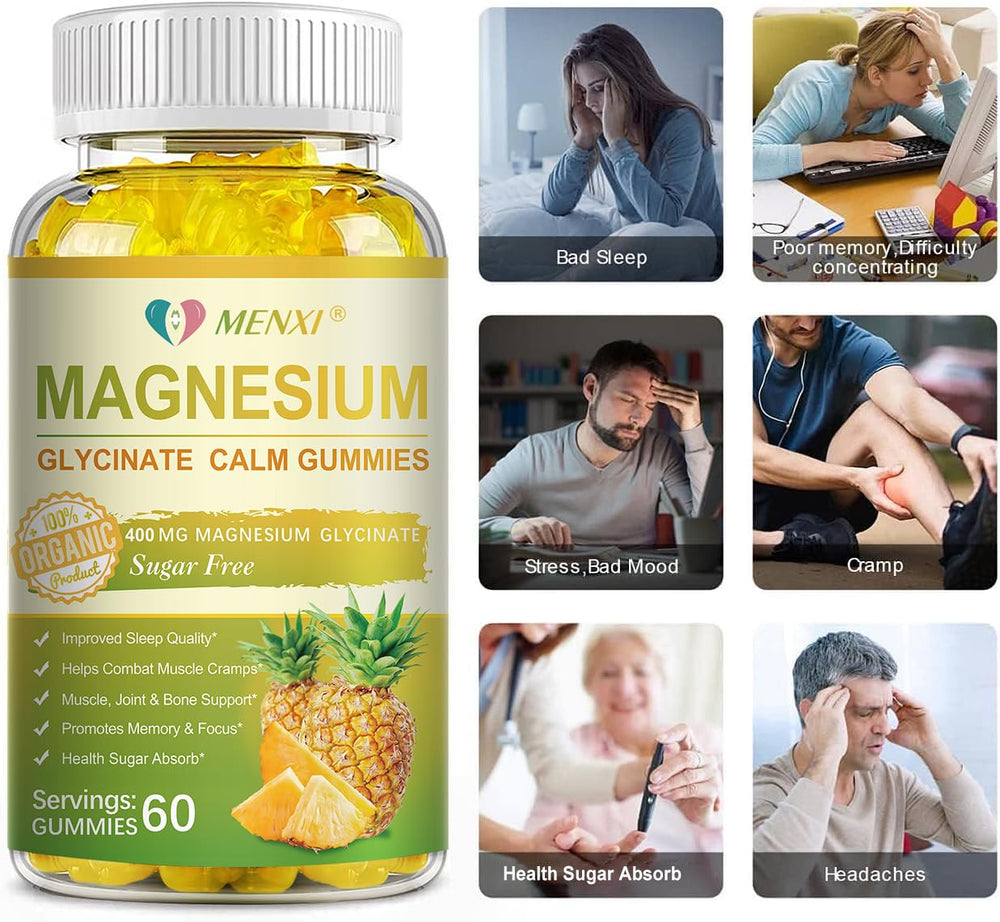 MENXI Magnesium Glycinate Gummies daily-dose beside water suggests easy routine.