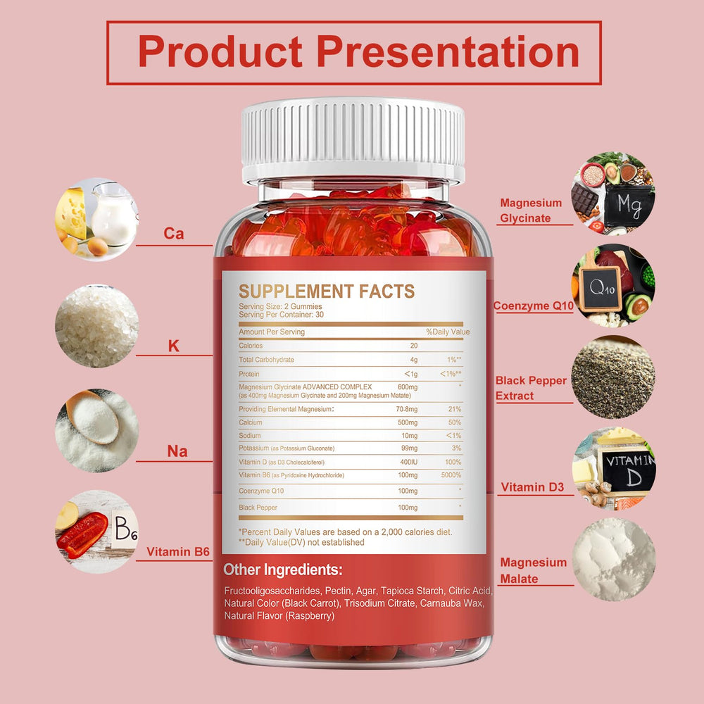 MENXI Magnesium Gummies label close-up highlighting the 600mg blend.