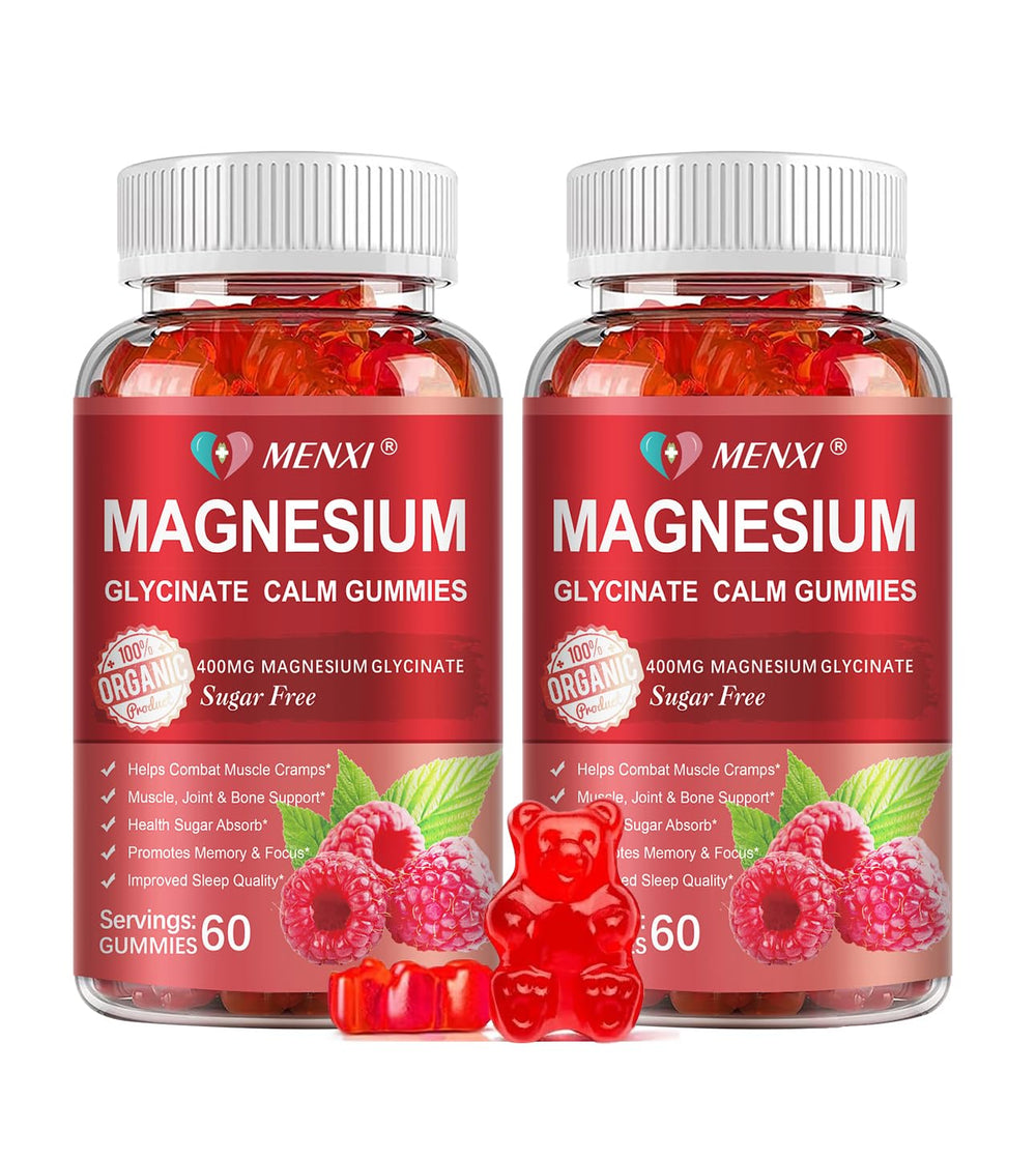 MENXI Magnesium Gummies Raspberry bottle for daily calm mood.