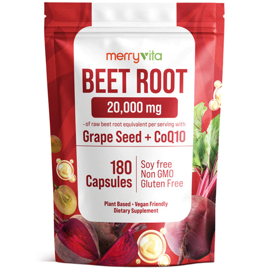Merry Vita Beet Root Capsules bottle promoting healthy blood flow support