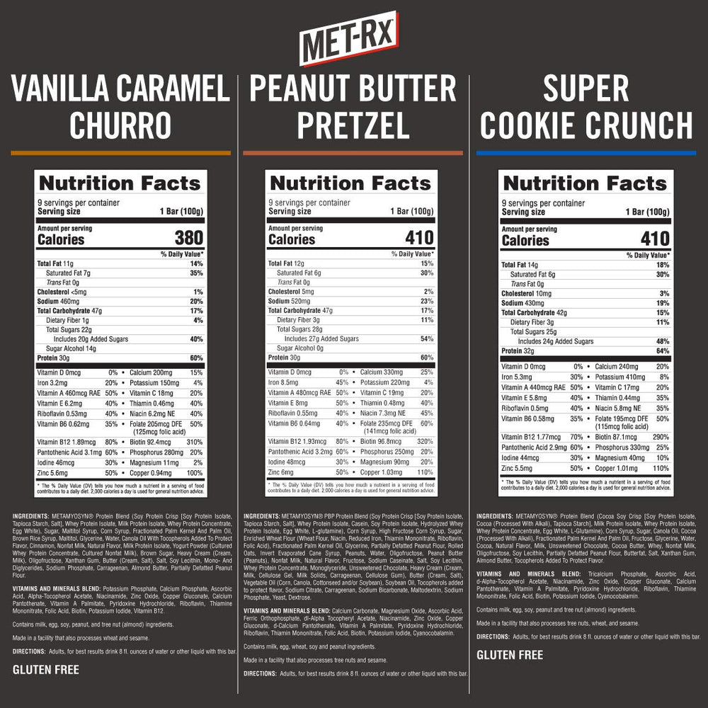 MET-Rx Big 100 Colossal bar protein close-up highlights high-protein snack for workouts.