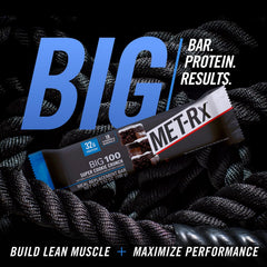 MET-Rx Big 100 Colossal bar serving on plate suggests quick fuel.