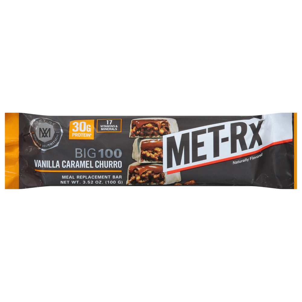 MET-Rx Big 100 Protein Bar Vanilla Caramel Churro — high-protein on-the-go snack with 30 g protein