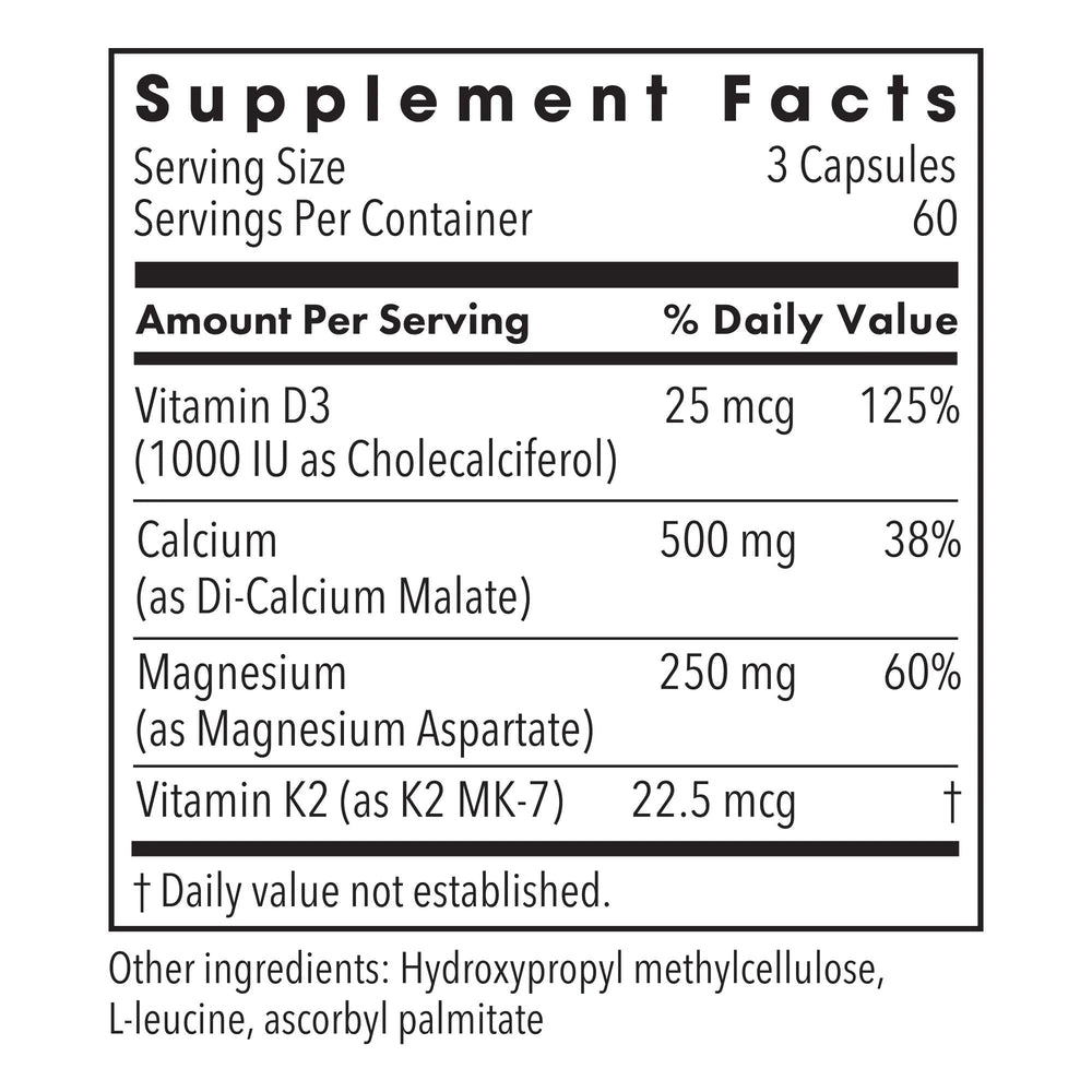 Metabolic Maintenance Cal/Mag Plus bottle back displays ingredients and serving size