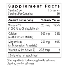 Metabolic Maintenance Cal/Mag Plus bottle back displays ingredients and serving size