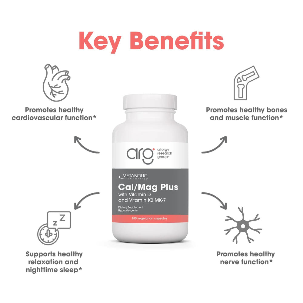 Metabolic Maintenance Cal/Mag Plus label closeup featuring D3 and K2 vitamins