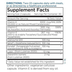 Ingredients panel close-up featuring lutein and zeaxanthin for eye health.