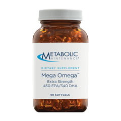 Metabolic Maintenance Mega Omega Extra Strength bottle closeup showing purity and potency