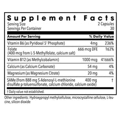 Metabolic Maintenance SAMe capsules close-up highlighting methylation support and neurotransmitter balance.