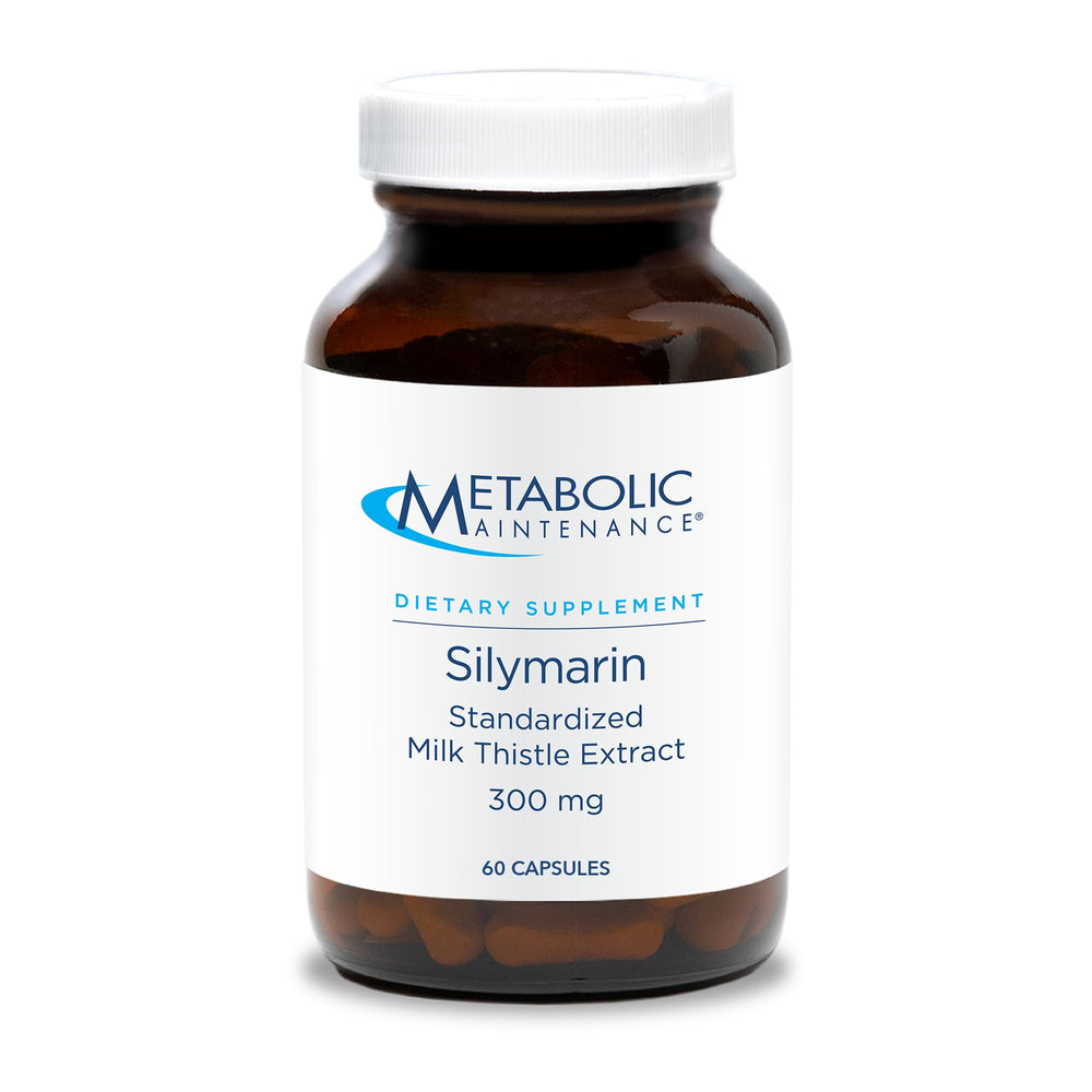 Metabolic Maintenance Silymarin front label bottle shows 60 vegetarian capsules for liver support.