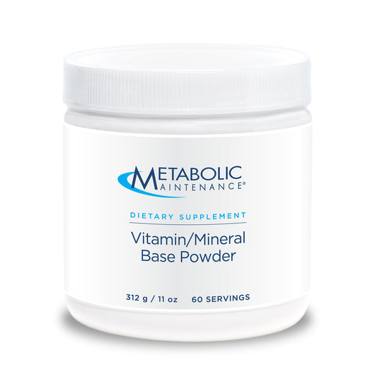 Metabolic Maintenance base powder bottle highlighting chelated minerals for better absorption.